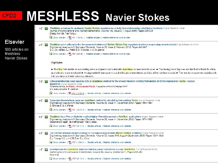 CFD 2 MESHLESS Elsevier 500 articles on Meshless Navier Stokes 