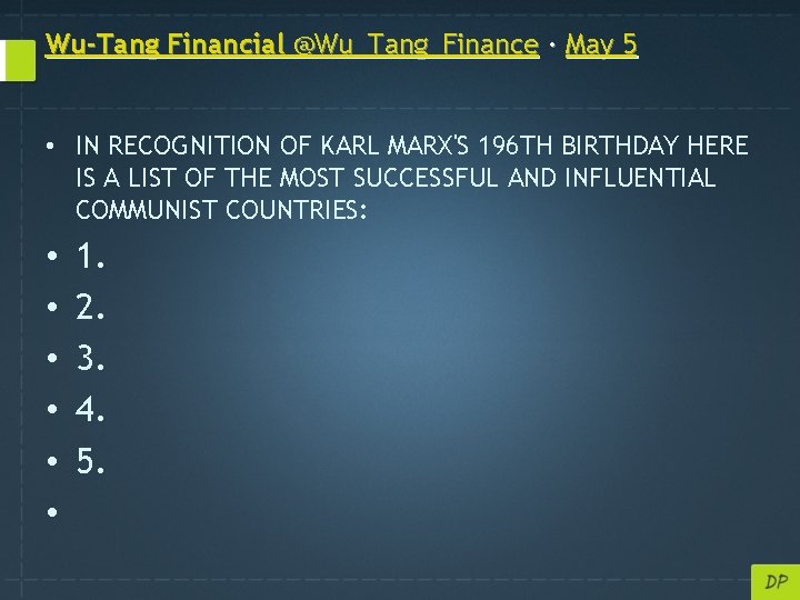 Wu-Tang Financial @Wu_Tang_Finance · May 5 • IN RECOGNITION OF KARL MARX'S 196 TH