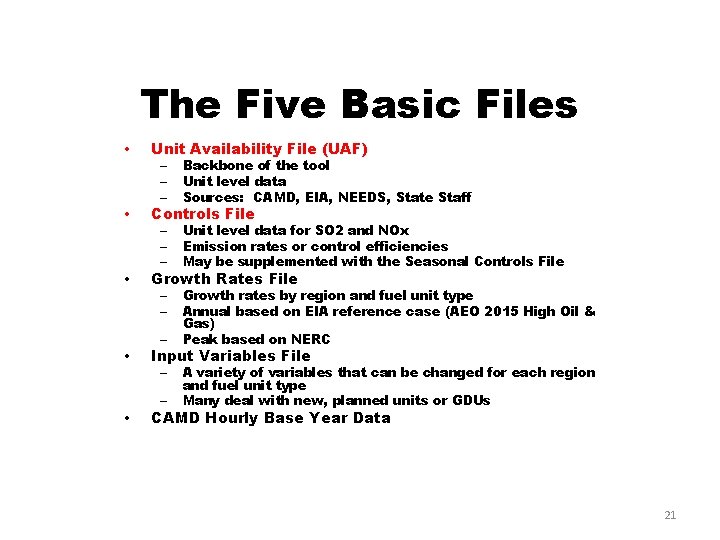 The Five Basic Files • • • Unit Availability File (UAF) – – –