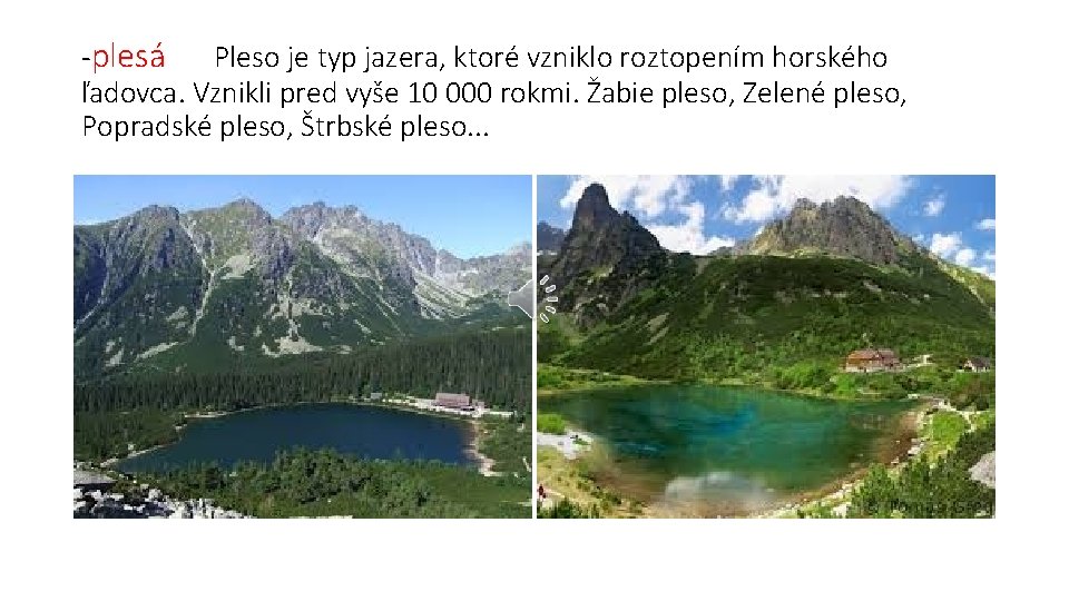 -plesá Pleso je typ jazera, ktoré vzniklo roztopením horského ľadovca. Vznikli pred vyše 10