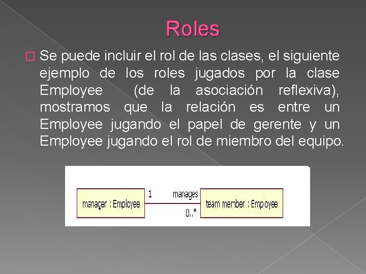 Roles � Se puede incluir el rol de las clases, el siguiente ejemplo de