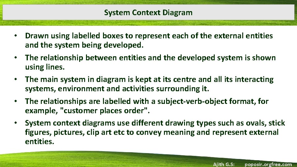 System Context Diagram • Drawn using labelled boxes to represent each of the external