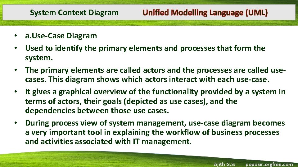 System Context Diagram Unified Modelling Language (UML) • a. Use-Case Diagram • Used to