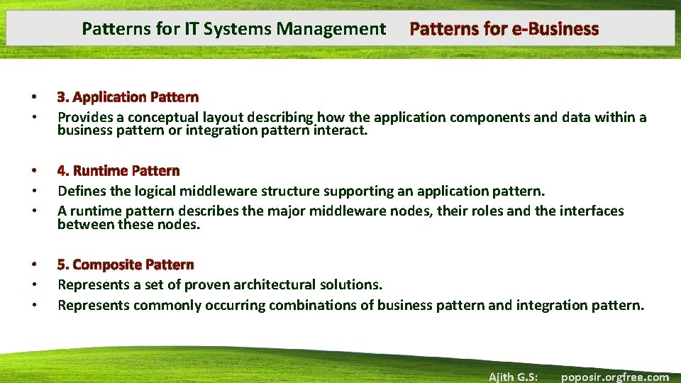 Patterns for IT Systems Management Patterns for e-Business • • 3. Application Pattern Provides