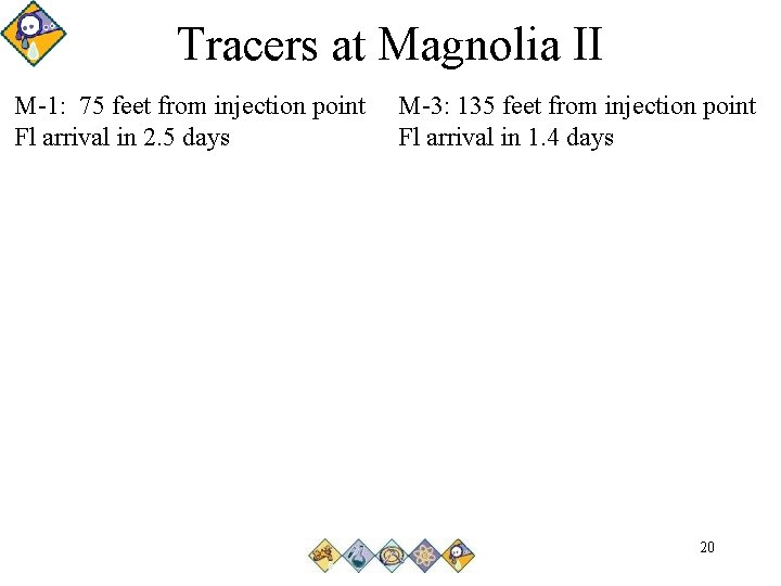 Tracers at Magnolia II M-1: 75 feet from injection point Fl arrival in 2.