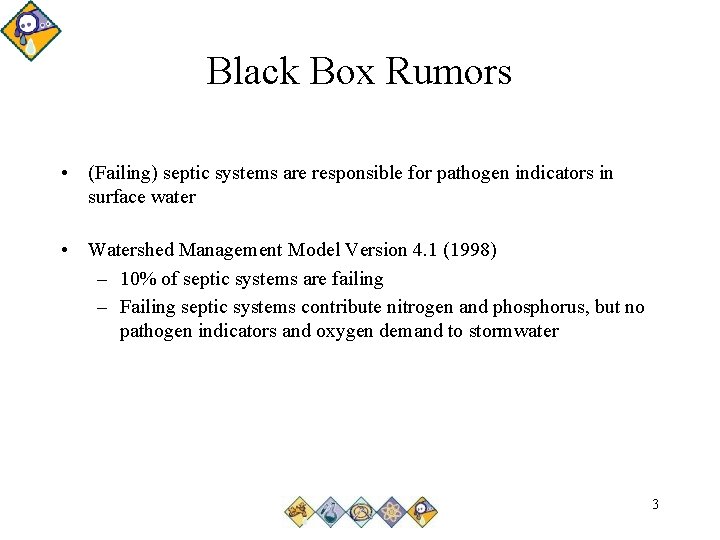 Black Box Rumors • (Failing) septic systems are responsible for pathogen indicators in surface