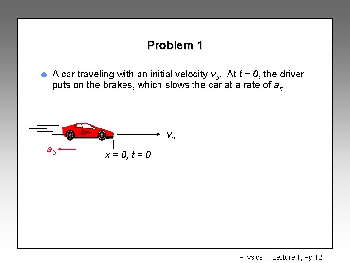 Problem 1 l A car traveling with an initial velocity vo. At t =