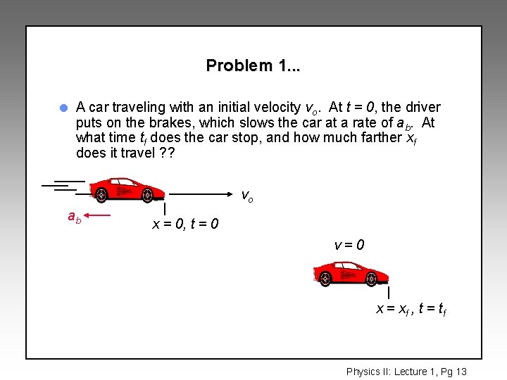 Problem 1. . . l A car traveling with an initial velocity vo. At