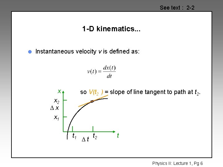 See text : 2 -2 1 -D kinematics. . . l Instantaneous velocity v