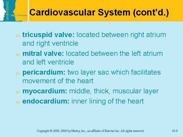 Cardiovascular System (cont’d. ) tricuspid valve: located between right atrium and right ventricle mitral