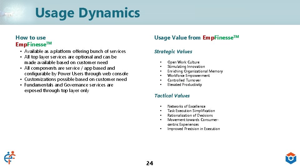 Usage Dynamics How to use Emp. Finesse. TM Usage Value from Emp. Finesse. TM