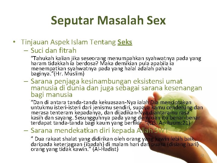 Seputar Masalah Sex • Tinjauan Aspek Islam Tentang Seks – Suci dan fitrah “Tahukah