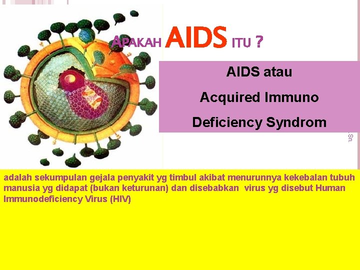APAKAH AIDS ITU ? AIDS atau Deficiency Syndrom Nurhadi, S. Sn. Acquired Immuno adalah