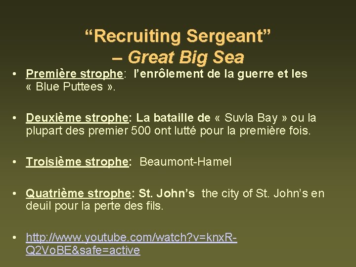 “Recruiting Sergeant” – Great Big Sea • Première strophe: l’enrôlement de la guerre et