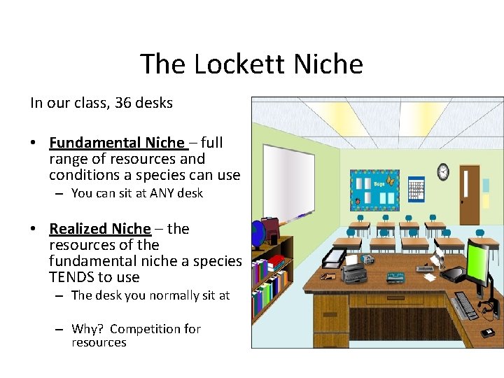 The Lockett Niche In our class, 36 desks • Fundamental Niche – full range