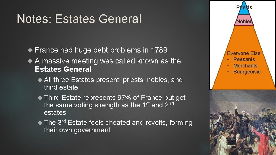 Priests Notes: Estates General France had huge debt problems in 1789 A massive meeting