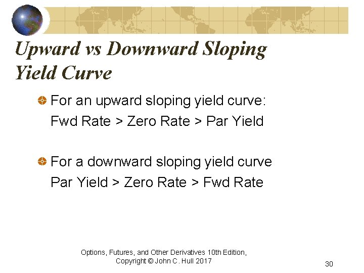 Upward vs Downward Sloping Yield Curve For an upward sloping yield curve: Fwd Rate