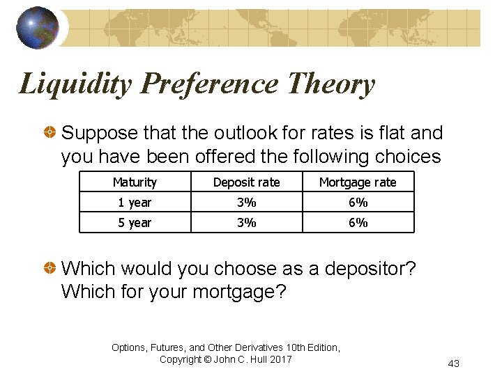 Liquidity Preference Theory Suppose that the outlook for rates is flat and you have