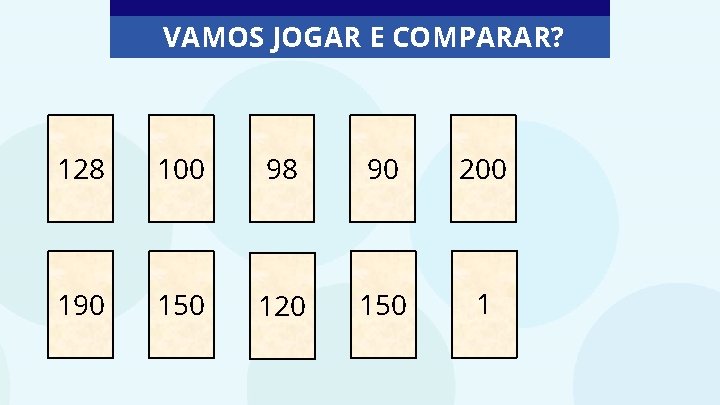 VAMOS JOGAR E COMPARAR? 128 100 98 90 200 190 150 120 150 1