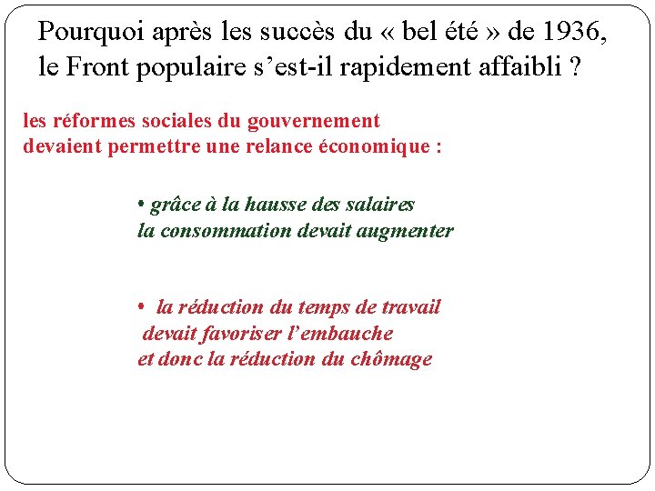 La fin du Front populaire Comprendre un mcanisme