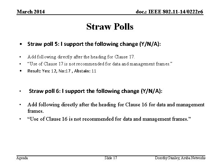 March 2014 doc. : IEEE 802. 11 -14/0222 r 6 Straw Polls • Straw