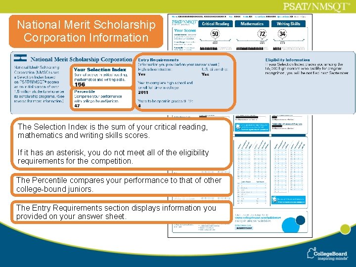 National Merit Scholarship Corporation Information The Selection Index is the sum of your critical