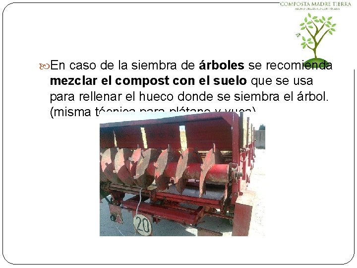  En caso de la siembra de árboles se recomienda mezclar el compost con