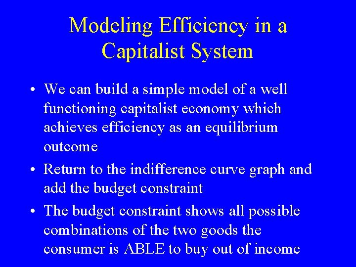 Modeling Efficiency in a Capitalist System • We can build a simple model of