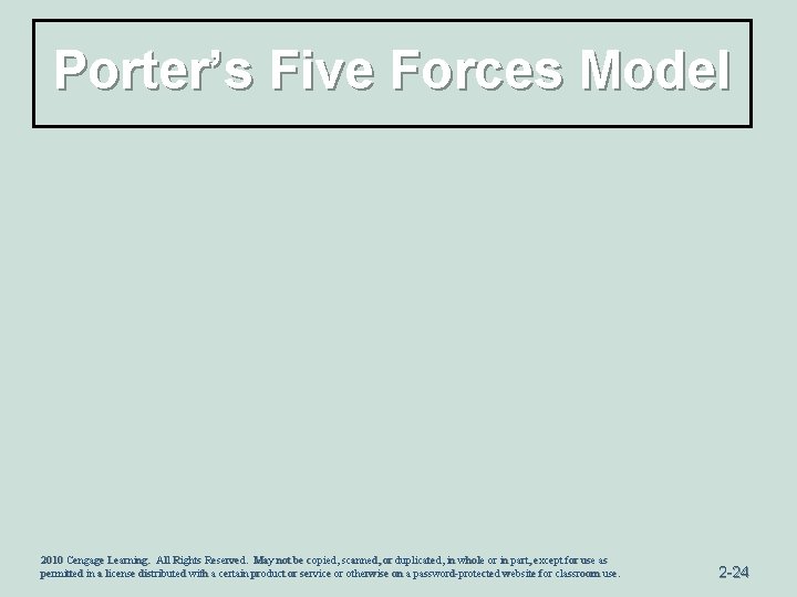 Porter’s Five Forces Model 2010 Cengage Learning. All Rights Reserved. May not be copied,