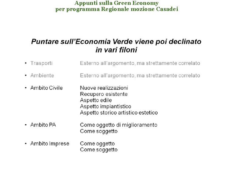 Appunti sulla Green Economy per programma Regionale mozione Casadei 