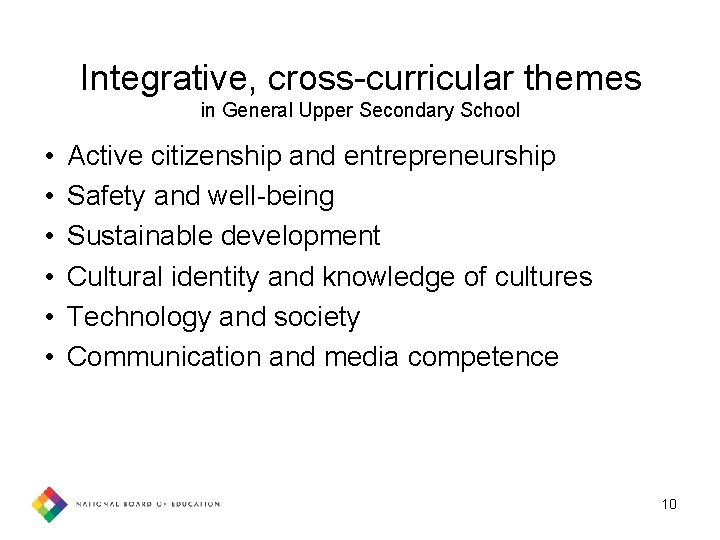 Integrative, cross-curricular themes in General Upper Secondary School • • • Active citizenship and