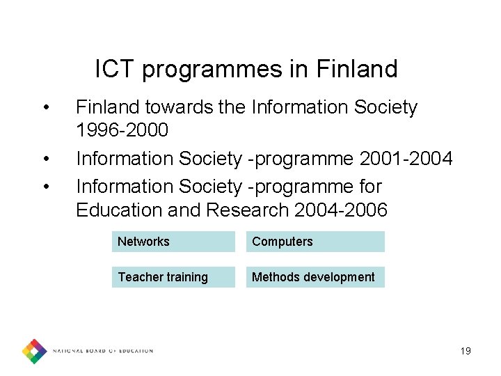 ICT programmes in Finland • • • Finland towards the Information Society 1996 -2000