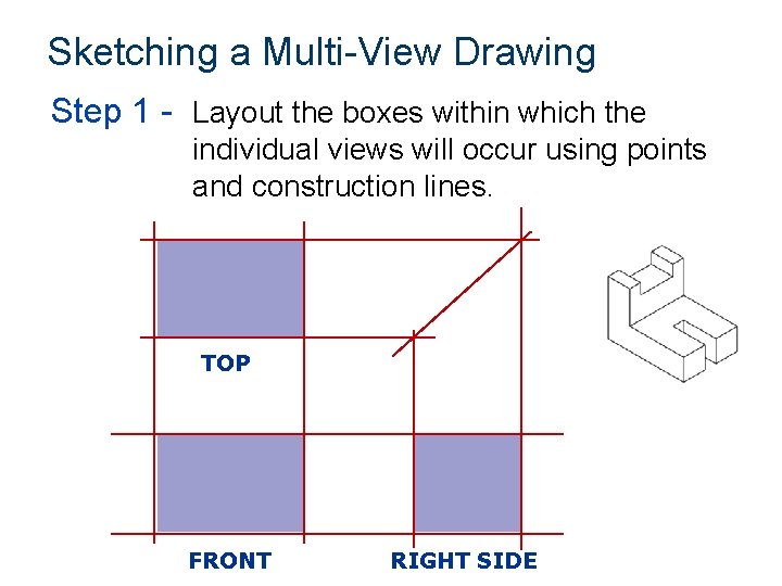 Sketching a Multi-View Drawing Step 1 - Layout the boxes within which the individual