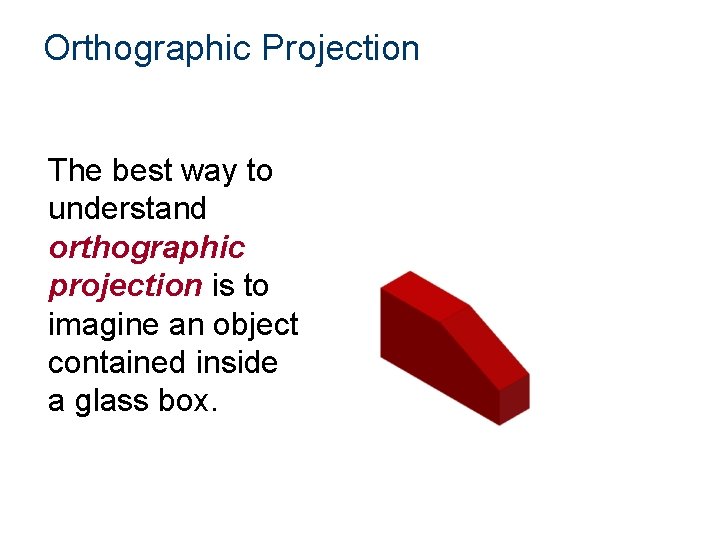 Orthographic Projection The best way to understand orthographic projection is to imagine an object