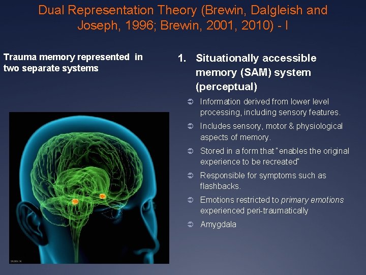 Dual Representation Theory (Brewin, Dalgleish and Joseph, 1996; Brewin, 2001, 2010) - I Trauma