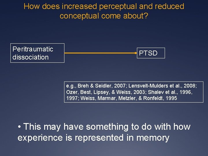 How does increased perceptual and reduced conceptual come about? Peritraumatic dissociation PTSD e. g.