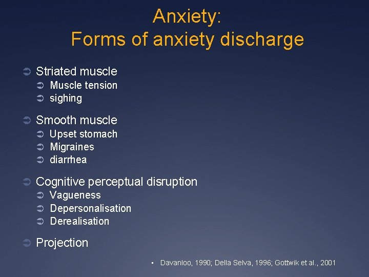 Anxiety: Forms of anxiety discharge Ü Striated muscle Ü Muscle tension Ü sighing Ü