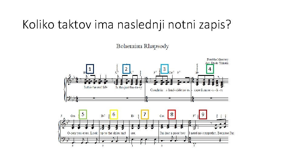 Koliko taktov ima naslednji notni zapis? 1 5 2 6 3 7 4 8