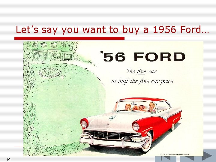 Let’s say you want to buy a 1956 Ford… 19 