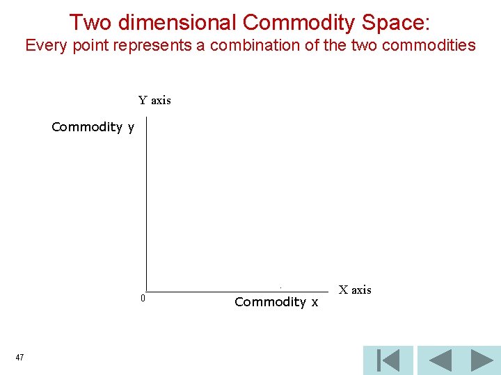 Two dimensional Commodity Space: Every point represents a combination of the two commodities Y
