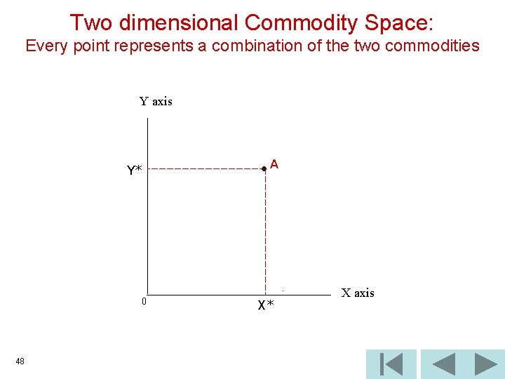 Two dimensional Commodity Space: Every point represents a combination of the two commodities Y