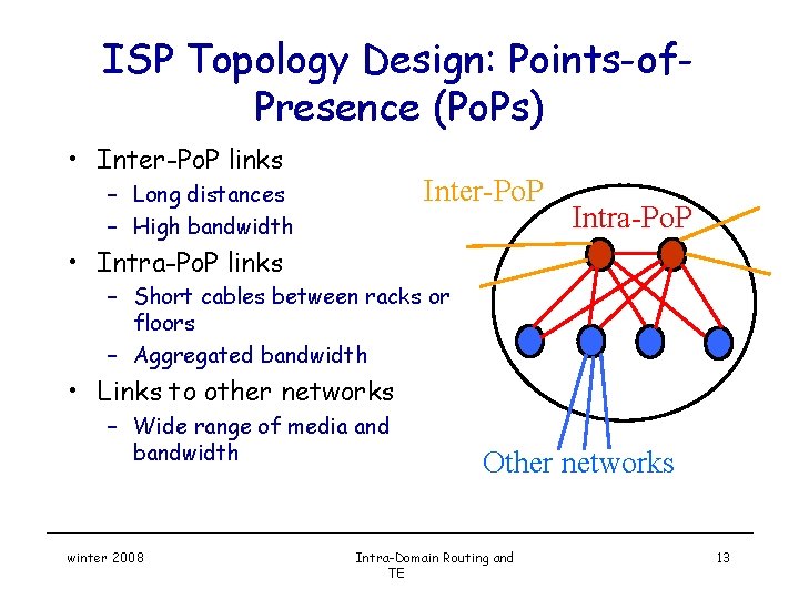 ISP Topology Design: Points-of. Presence (Po. Ps) • Inter-Po. P links Inter-Po. P –