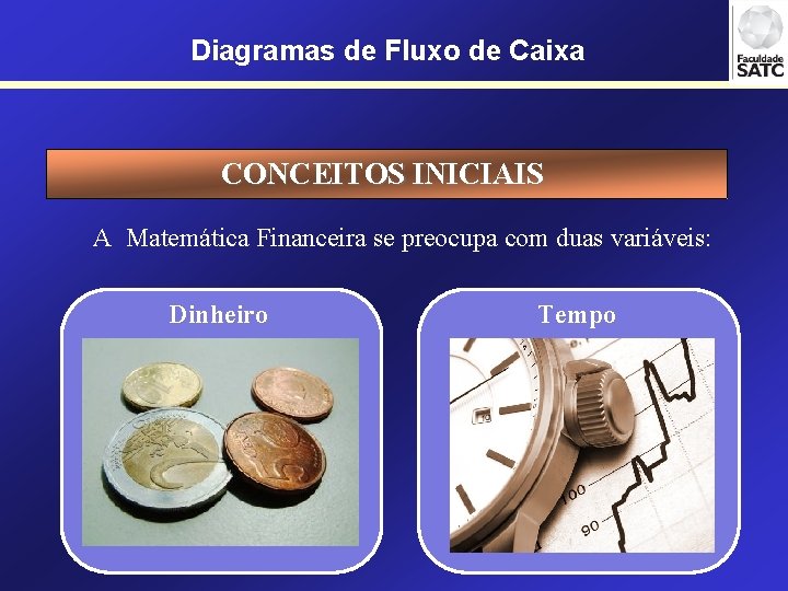 Diagramas de Fluxo de Caixa CONCEITOS INICIAIS A Matemática Financeira se preocupa com duas