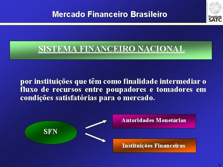 Mercado Financeiro Brasileiro SISTEMA FINANCEIRO NACIONAL por instituições que têm como finalidade intermediar o