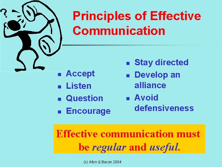 Principles of Effective Communication n n Accept Listen Question Encourage n n Stay directed