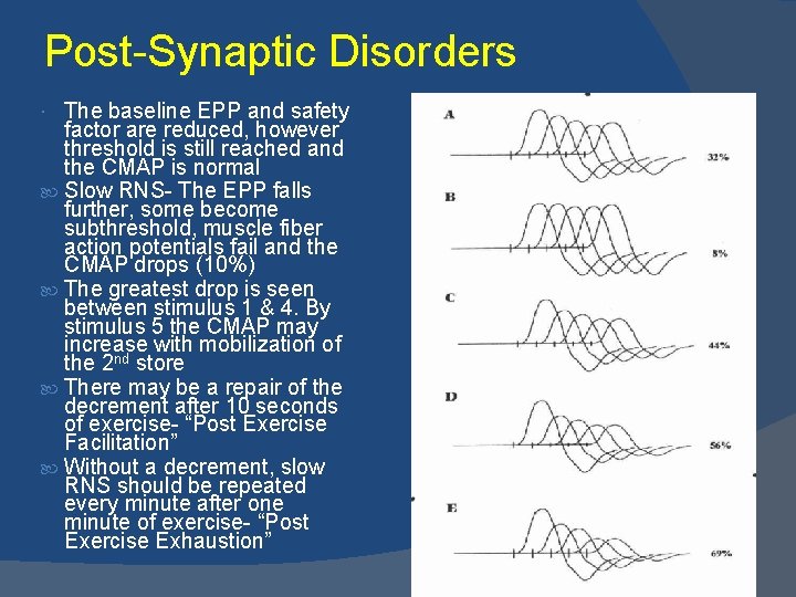 Post-Synaptic Disorders The baseline EPP and safety factor are reduced, however threshold is still