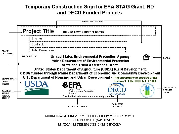 Temporary Construction Sign for EPA STAG Grant, RD and DECD Funded Projects WHITE BACKGROUND