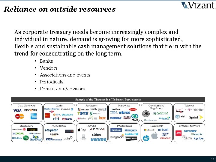 Reliance on outside resources As corporate treasury needs become increasingly complex and individual in