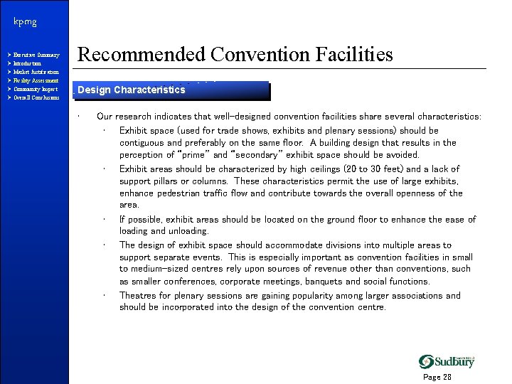 kpmg Ø Executive Summary Ø Introduction Ø Market Justification Ø Facility Assessment Ø Community