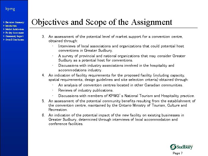 kpmg Ø Executive Summary Ø Introduction Ø Market Justification Ø Facility Assessment Ø Community